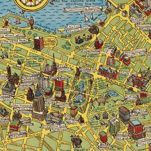 Pictorial Map of Boston. Restoration Hardware Home Deco Style Old Wall ...