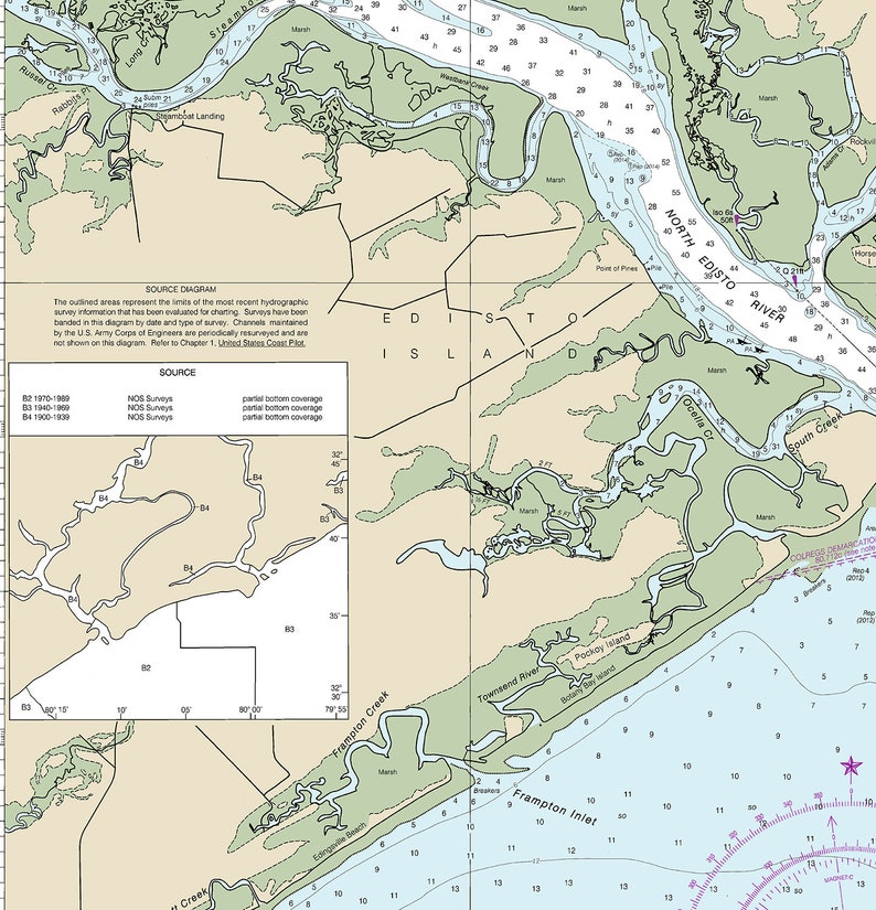 Nautical Charts of Stono and North Edisto Rivers. Seabrook Etsy