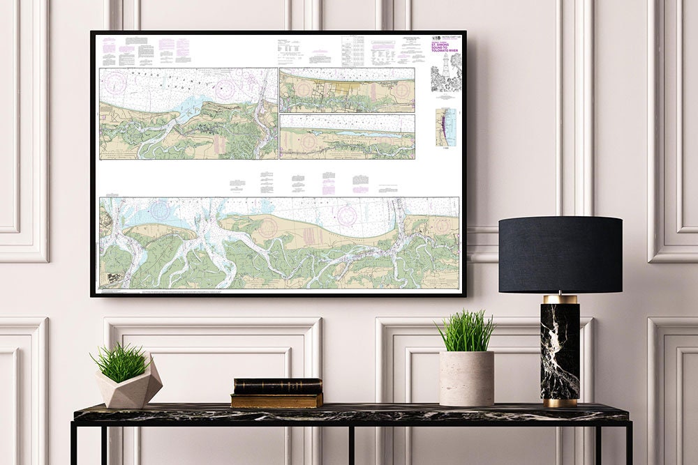 Nautical charts of Intracoastal Waterway St. Simons Sound to Tolomato River. 11489. Georgia. Florida. Giclée map reproduction