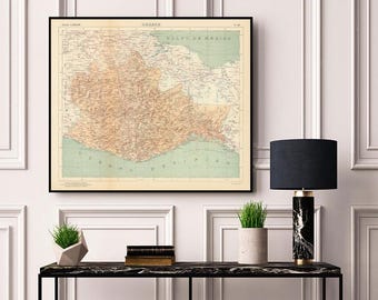 Oaxaca Mexico Map Print, 1922 Vintage Topographical Poster, Antique State Art Reproduction, Nostalgic Family Roots Heritage Wall Decor