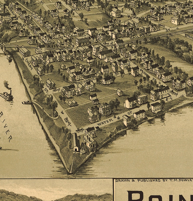 Restoration Hardware Home Deco Style Old Wall Giclee Reproduction. PA 1902 Fayette Co. Pennsylvania Map of Point Marion