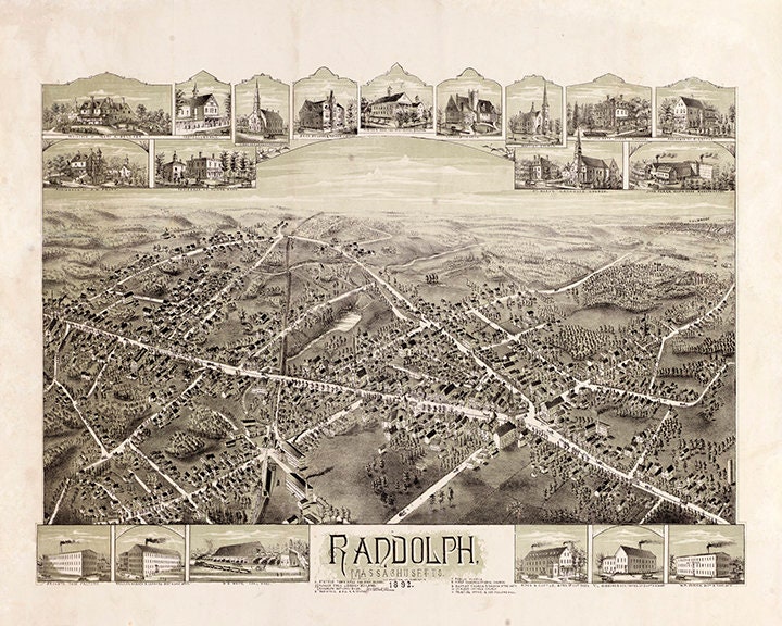 Map of Randolph Norfolk County Massachusetts MA. 1892. Etsy