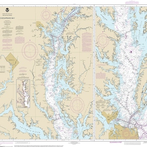 Carte nautiche della baia di Chesapeake. 12280. Maryland, Virginia.  Home Deco Stile vecchia stampa mappa di riproduzione murale.