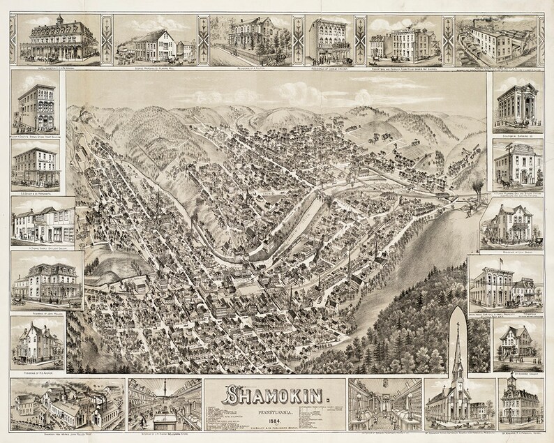 Map of Shamokin Northumberland County Pennsylvania PA 1884. Etsy