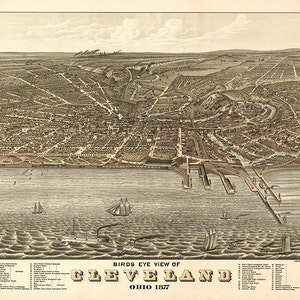 Cleveland, Cuyahoga County, Ohio OH. Vintage-Restaurierung Hardware-home Deco-Stil alte Wand Reproduktion Karte Drucken. 1877 OH0001