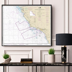 Nautical charts of San Diego to San Francisco Bay. 18022. California. West Coast San Jose Los Angeles Santa Catalina Giclée map reproduction