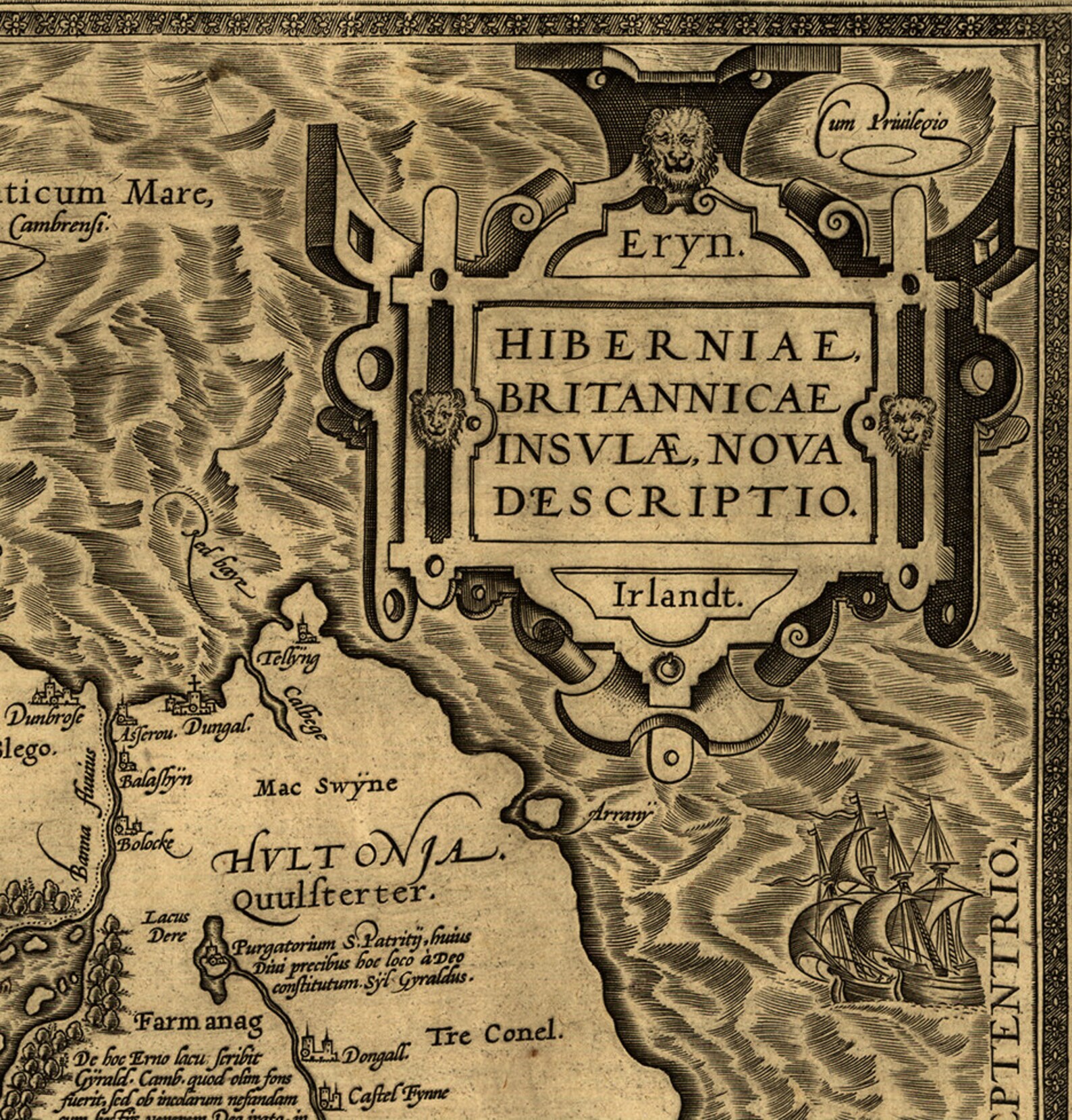 Map of Ireland 1598. Vintage Restoration Hardware Home Deco Etsy