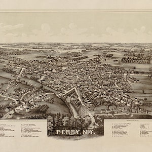 Carte de Perry, comté du Wyoming, New York, N.Y. 1892. Reproduction de carte murale ancienne de style déco pour maison avec matériel de restauration vintage.
