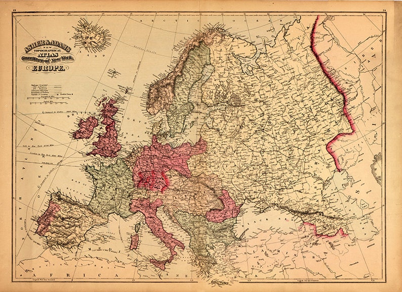 Map of Europe 1871. Also Shows Principal Steamship Routes. - Etsy