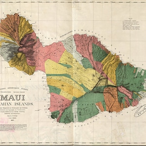 Karte von Maui, Hawaii-Inseln, 1885.   Restaurierung Hardware Home Deco Stil alte Wand Vintage Reprint.