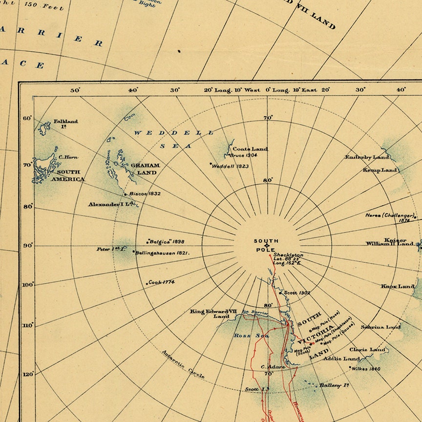 1909 Shackleton Nimrod Expedition Map Reproduction Print, Vintage ...