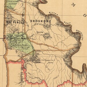 Map of Idaho State 1876 Vintage Home Deco Style Reproduction Map
