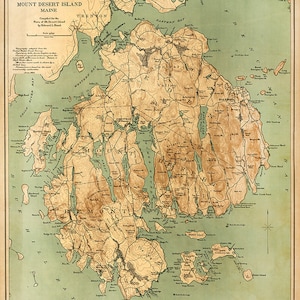 Karte von Mount Desert Island, Acadia-Nationalpark, Maine.  1893. Vintage Reproduktion topographische Karte.