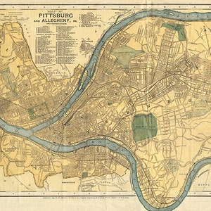 Karte von Pittsburg und Allegheny, Pennsylvania PA, 1891.