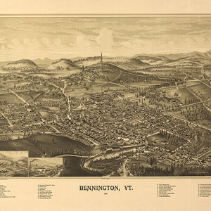 Landkarte Bennington, Bennington Co. Vermont VT 1887. Vintage Restauration Hardware-Home-Deco-Stil alte Wandreproduktion.