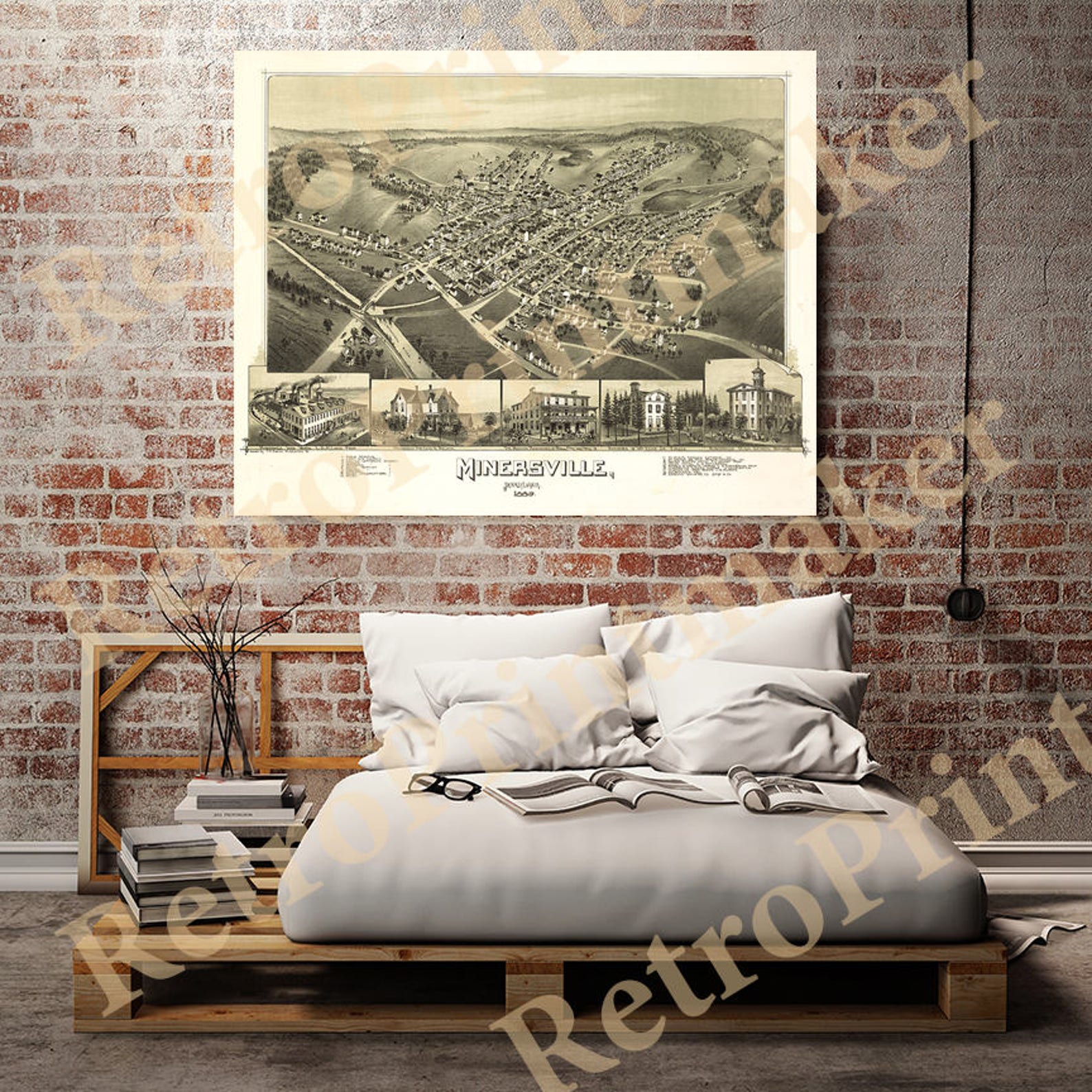 Map of Minersville Schuylkill Co. Pennsylvania PA 1889. Etsy