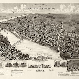 Laredo, Texas, Webb County: the Gateway to and from Mexico, American Publishing Co. Vintage Perspective Reproduktionskarte. Variiert Größen