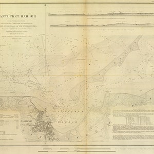Seekarte des Hafens von Nantucket, Massachusetts, MA. 1848. Vintage Home Deco Stil Alte Wandkarte Reproduktion.