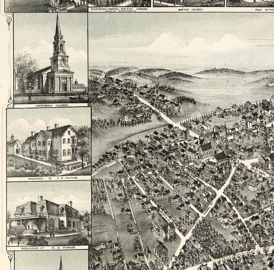 Map of Westborough Worcester County. Massachusetts MA 1888. Etsy