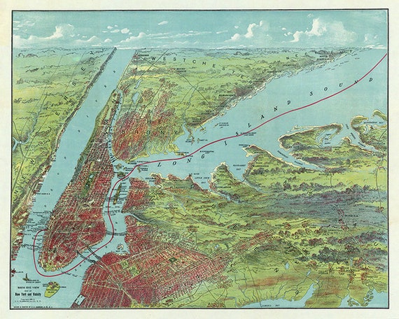 New York City 24x32 New York 1876 Historic Panoramic Town Map