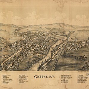 Karte von Greene, Chenango Co., New York, NY 1890.  Vintage Restaurierung Hardware Home Deco Stil alte Wand Reproduktion Karte Druck.