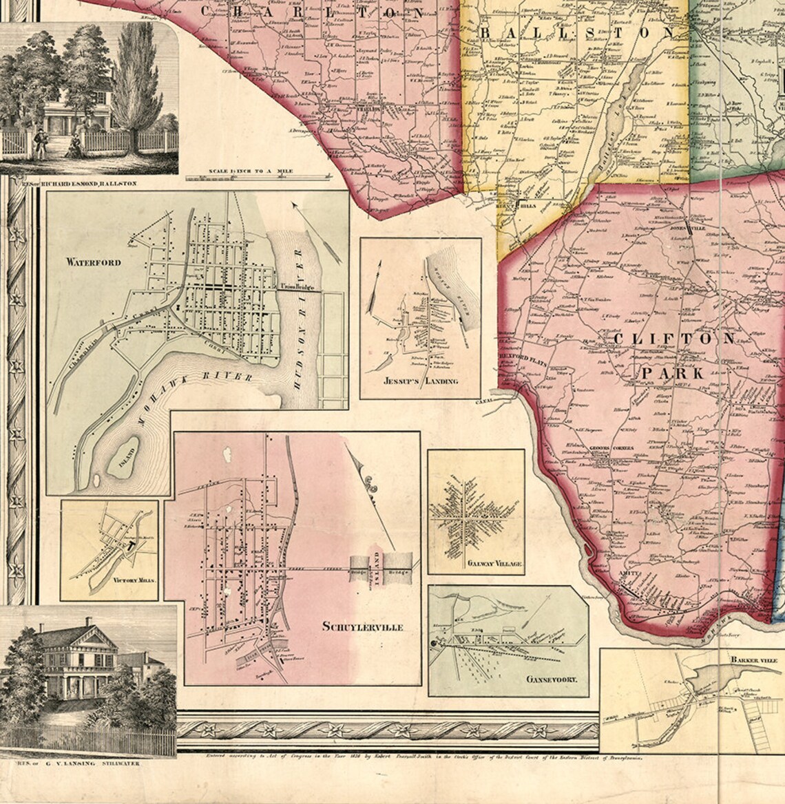 Map of Saratoga County New York NY 1856 Restoration Etsy UK