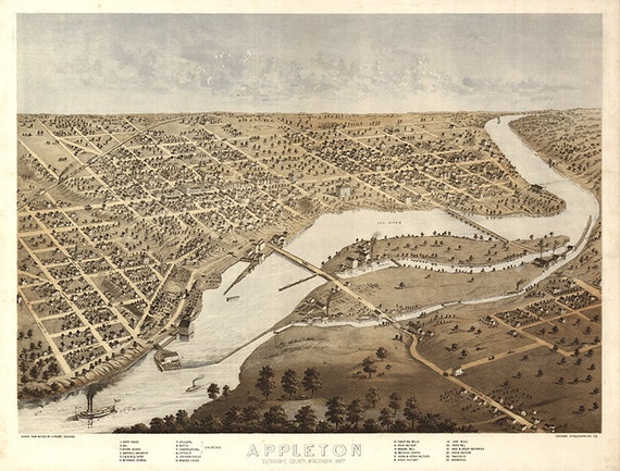 Map of Appleton Outagamie Co. Wisconsin 1867 WI. Vintage | Etsy