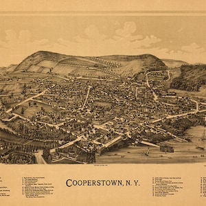 Cooperstown, Otsego Co. N.Y. 1890 Karte.  Vintage-Restaurierung Hardware-home Deco-Stil alte Wand Reproduktion Karte Drucken.
