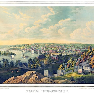 Ansicht von Georgetown, Washington, DC 1855. Vintage Restaurierung Hardware Haus-Deco-Stil alte Wand Reproduktion Karte drucken.