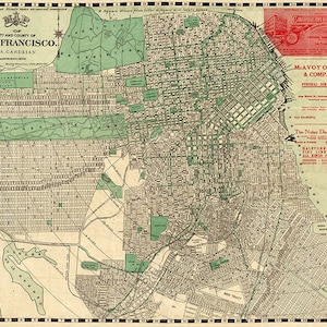 San Francisco, Kalifornien, CA.  1912. Vintage Restauration Hardware home Deco Stil alte Wandreproduktion Kartendruck.