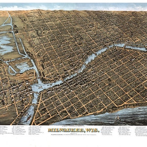 Karte von Milwaukee, Wisconsin, WI 1872. Vintage Restaurierung Hardware home-Deco-Stil alte Wand Reproduktion Karte WI0002