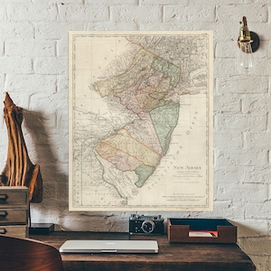 Mappa del New Jersey, NJ 1797. Riproduzione di una vecchia mappa murale in stile Deco.