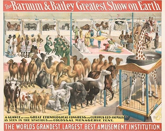 The Barnum and Bailey greatest show on earth. Great ethnological congress and curious led animals. 1895.  Reproduction Giclee print.