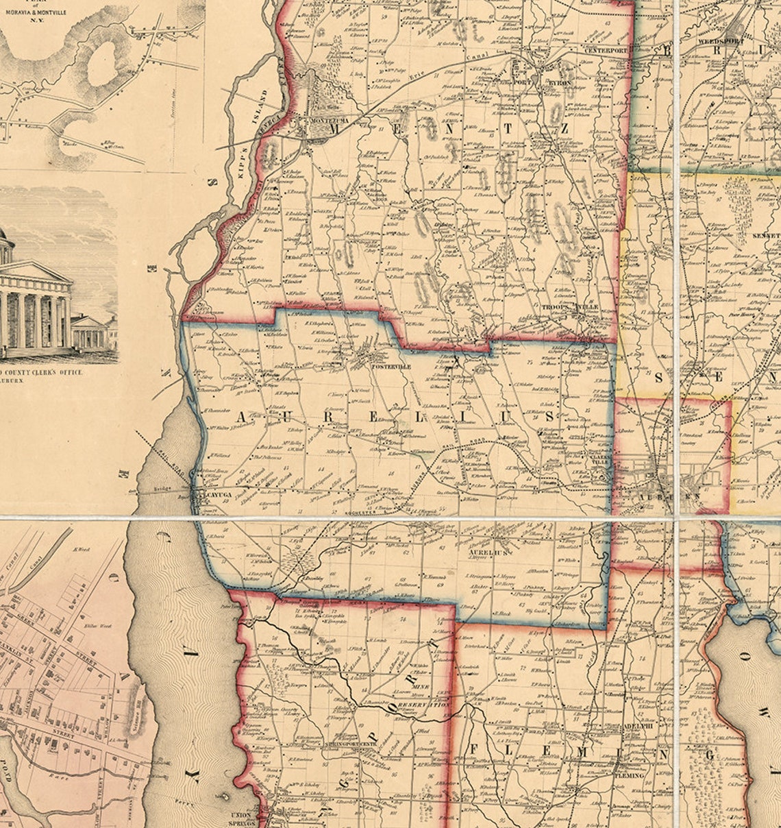 Map of Cayuga County New York NY 1853 Restoration Hardware Etsy