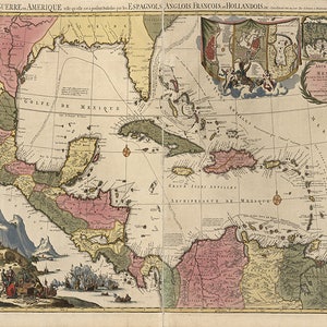 Mapa do Sudeste dos Estados Unidos, Flórida, Costa do Golfo, Texas, Caribe e América Central. Mapa de reprodução antiga em estilo vintage
