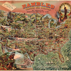 Karte von Wanderungen durch unser Land: ein lehrreiches geographisches Spiel für die Jugend. Home Deco Stil Alte Wand Vintage Reprint
