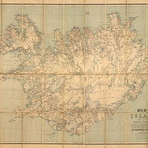 Mapa de Islandia - 1900. Þorvaldur Thoroddsen. Reimpresión vintage de Restoration Hardware, estilo decoración para el hogar. Disponible en varios tamaños.
