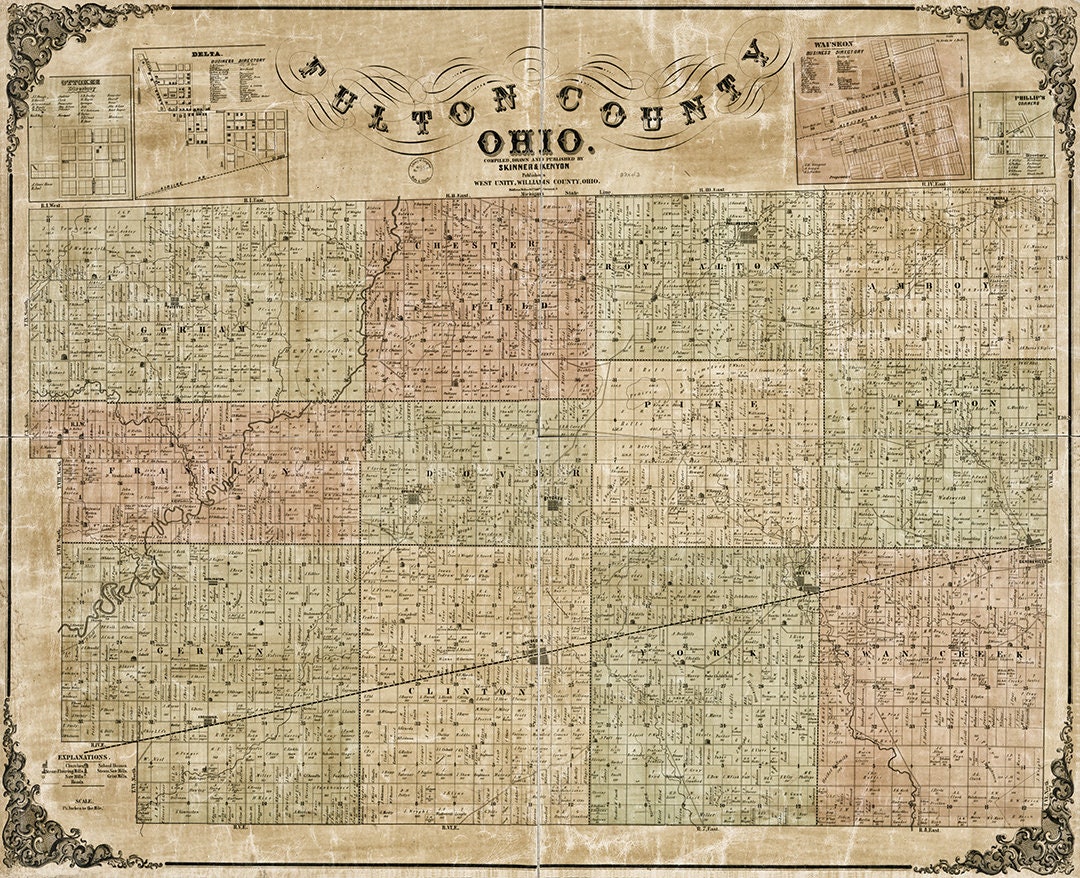 Map of Fulton County, Ohio 1850s Home Old Wall Vintage Reproduction. Etsy