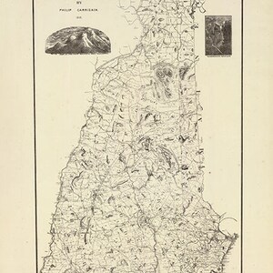 Mapa de New Hampshire. 1816. Impresión de mapa de reproducción de pared antigua de estilo Deco de hogar restaurado con hardware vintage.
