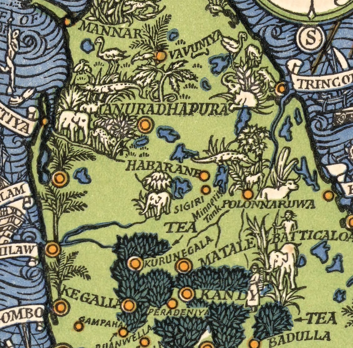Map of Sri Lanka, Ceylon Showing Her Tea Industry. Vintage Home Deco ...