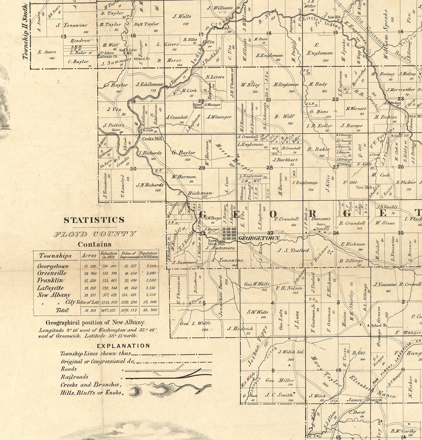 Map of Floyd County Indiana. 1882. Vintage restoration Etsy