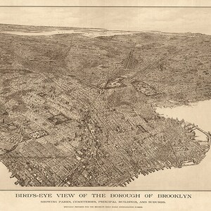 La città di Brooklyn, New York, mostra parchi, cimiteri, edifici principali, sobborghi. Welch, Geo. 1897 Mappa riprodotta NY0159