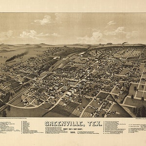 Karte von Greenville, Hunt County, Texas, TX 1886.  Vintage Restaurierung Hardware Zu Hause Deco Style alte Wand Reproduktion Karte drucken.