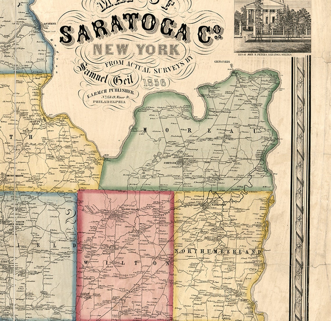 Map of Saratoga County New York NY 1856 Restoration Etsy UK