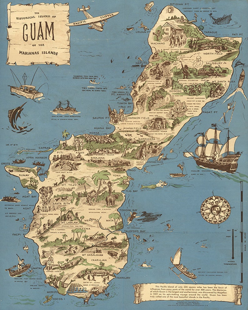 Map of Guam. Restoration Hardware Home Deco Style Old Wall Etsy