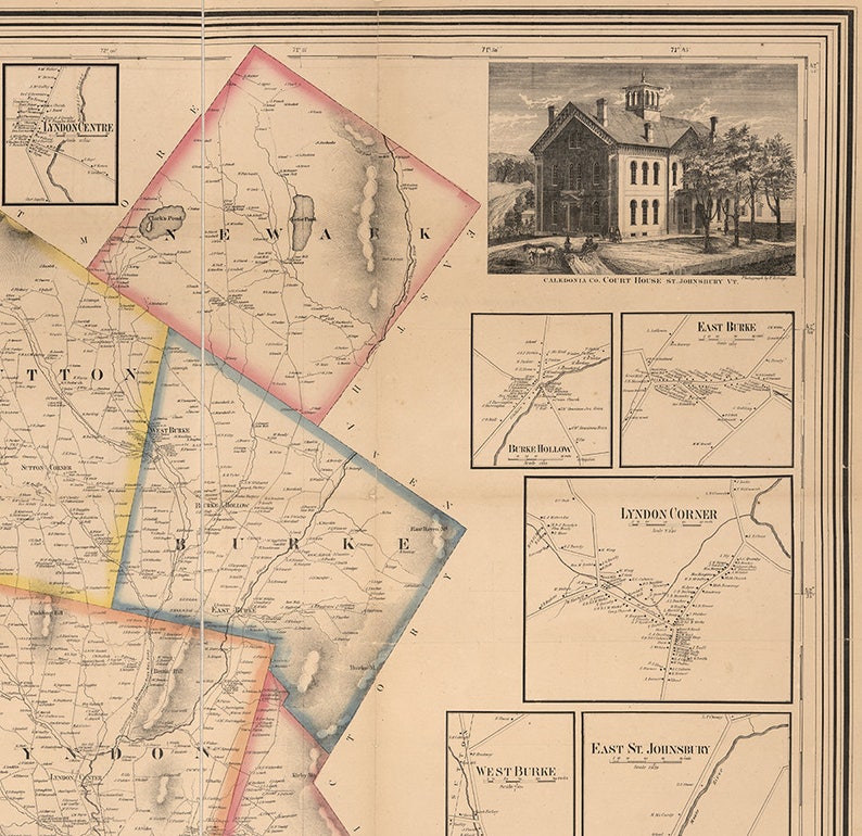 Map of Caledonia County Vermont VT 1858. Vintage Restoration Etsy