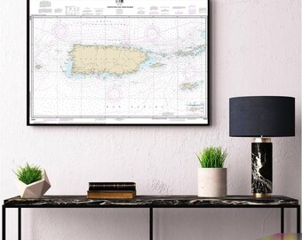 Puerto Rico Virgin Islands Caribbean Nautical Wall Art Reproduction NOAA 25640 Map Print