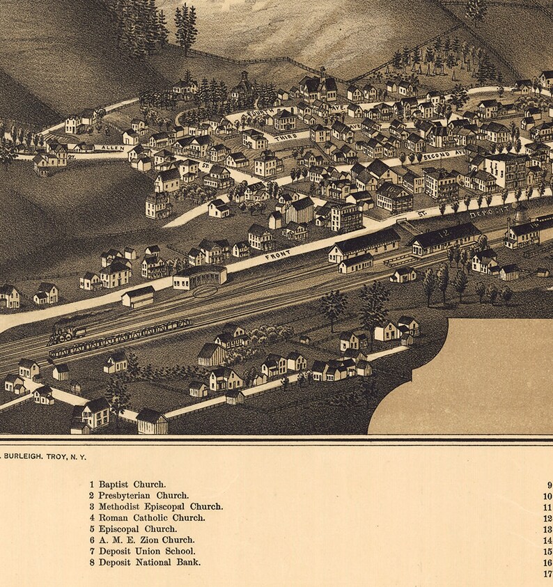 map-of-deposit-new-york-1887-burleigh-l-r-delaware-etsy