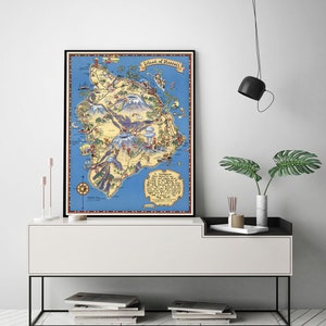 Pictorial Map of Hawaii.  Reproduction Home Deco Style Old Wall Vintage Reprint.