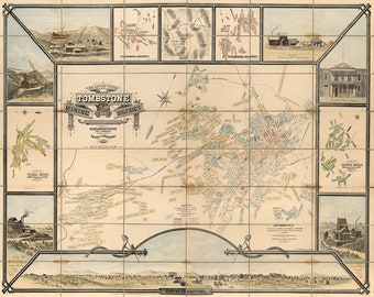 Carte du district minier de Tombstone : Cochise Co., Arizona. 1881 Restoration Hardware Home Deco Style Old Wall vintage Reprint.